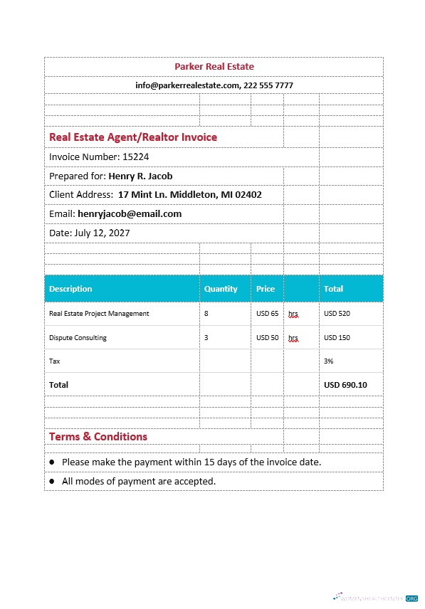 Download Real Estate Agent Realtor Invoice Template Photoshop template